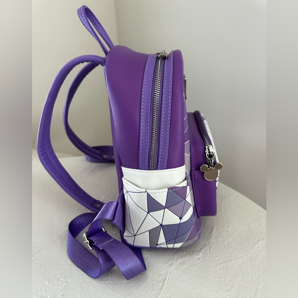 LOUNGEFLY UEC Purple White Abstract Wall Epcot Backpack - Picture 6 of 12